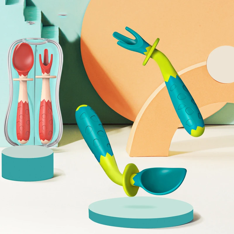 

Baby Feeding Fork Spoon Set Brand Flexible Baby Eat Training Tableware Combination Hot Sael 2pcs