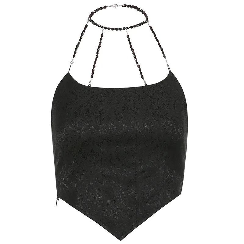 

2021 Summer New Women's Clothing Fashion Halter Beaded Chain Irregular Backless Vest