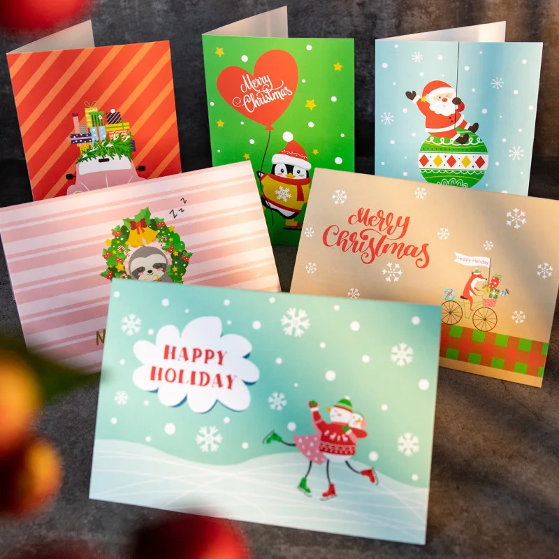 

6pcs Christmas Cards Merry Christmas Greeting Blessing Postcard Santa Gift Card with Stickers Evelopes Festival Party Supplies