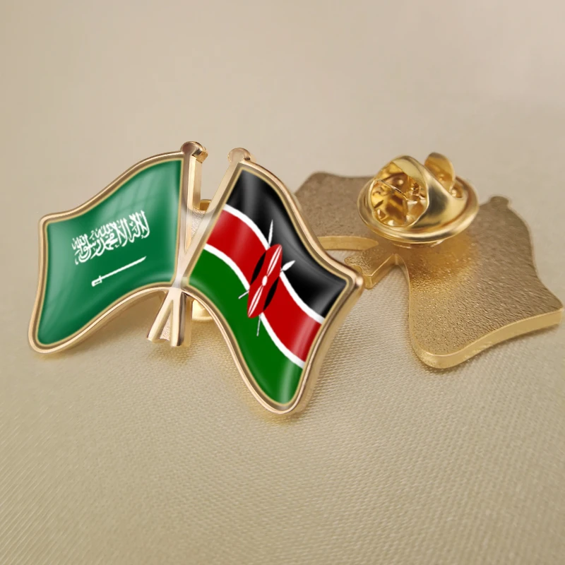 

Saudi Arabia and Kenya Crossed Double Friendship Flags Lapel Pins Brooch Badges