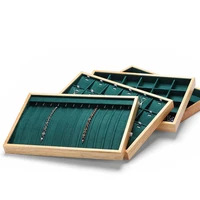 high level green vevlet wooden frame jewelry organizerjewellery packaging gift box ring earring holder necklace stand wholesale