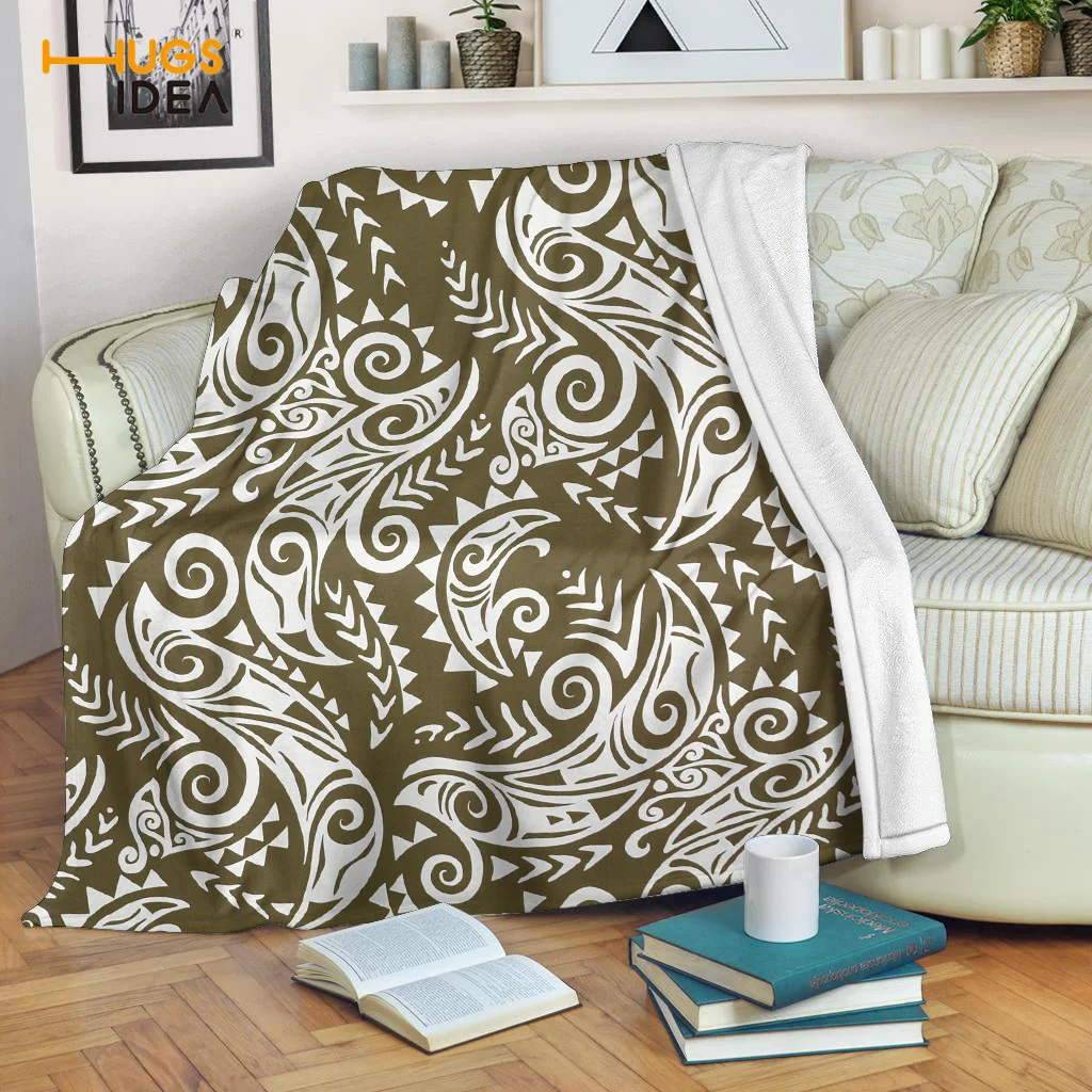

HUGSIDEA 2021 Hot Sell Travel Thin Quilt Office Nap Blankets For Adult Polynesian Tribe Design Good Quality Flannel Blanket