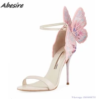 abesire new womens sandals butterfly decoration pink thin high heels summer shoes for women fashion stilettos zapatos mujer
