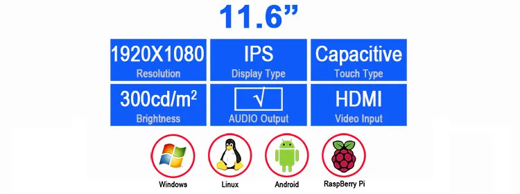 11," 1920*1080 HDMI ЖК-модуль дисплей монитор ips экран с USB емкостной сенсорной панелью Поддержка аудио выход для Raspberry Pi
