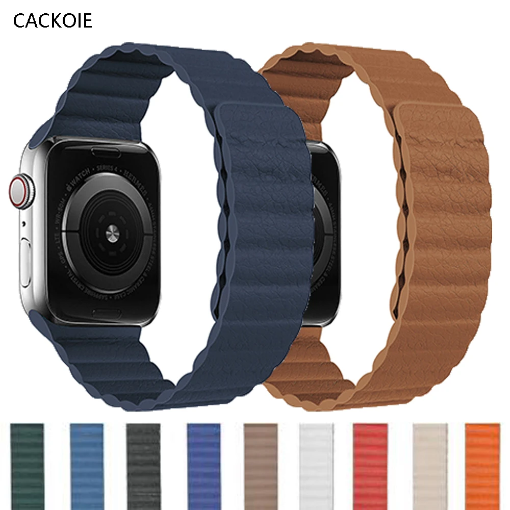 

Ремешок кожаный магнитный для apple watch band 44 мм 40 мм 6 SE, сменный Браслет для наручных часов iWatch series 5 4 3 2 1