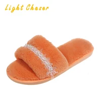2021 autumn winter womens slippers solid color pearlwomens flip flops large size 41 casual home plush flat bottom slippers