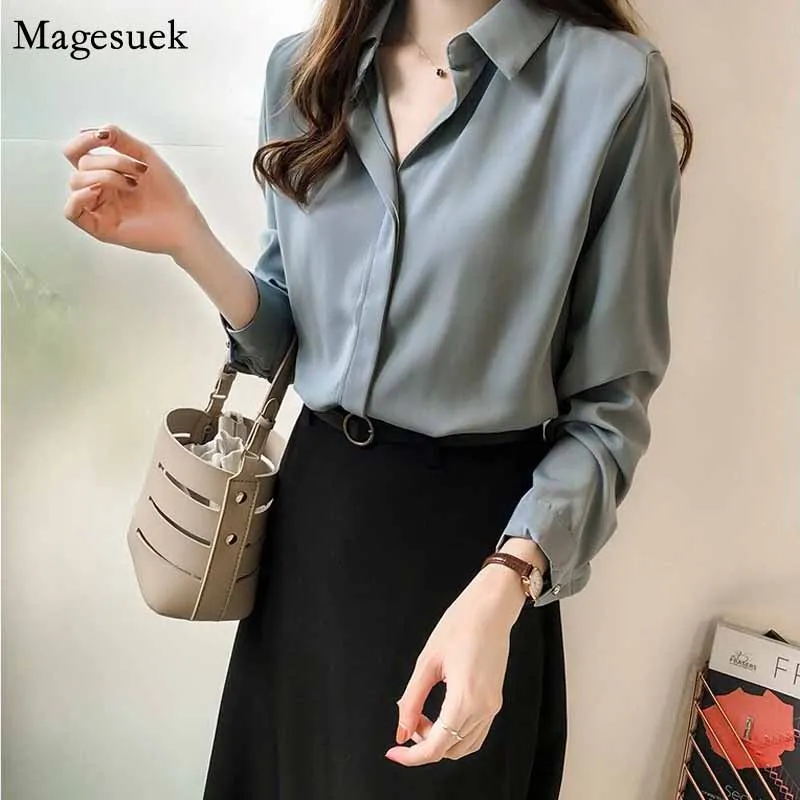 

Long Sleeve Blouse Simple OL Fashion Blouses Solid Plus Size Female Clothes Autumn Women Loose Shirt Feminine Blusa 1181 40