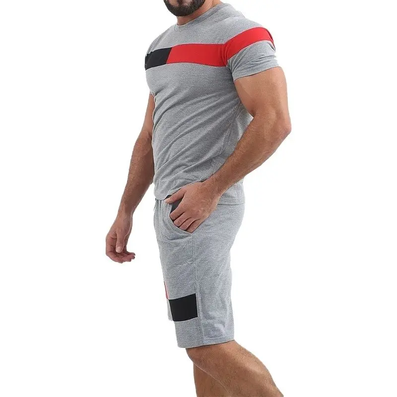 

Custom regular fit lightweight Men's summer short tracksuit set with contrast stripes