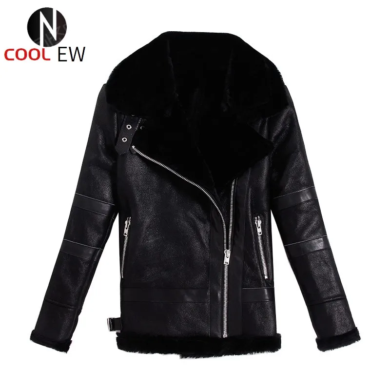 

Fashion 100% Genuine Leather Real Fur Jacket Women Winter Warm Wool Liner Sheepskin Short Coat Streetwear Zipper Biker Jacket