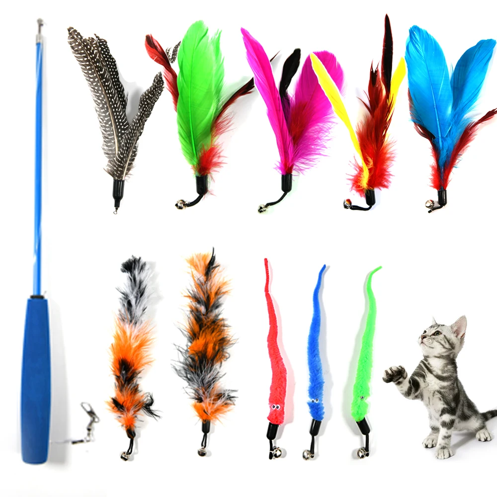 

11 PCS Replacement Cat Feather Toy Set, Wand Toy for Kitten Cat Having Fun Exercise Playing Without the Stick
