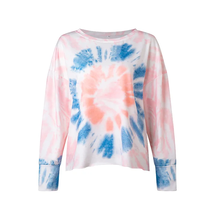

Sexy Woman T-shirts Summer Tie Dye Print Long Sleeve Plus Size Off Shoulder T Shirt O-neck Gradient Color Tee Shirt Streetwear
