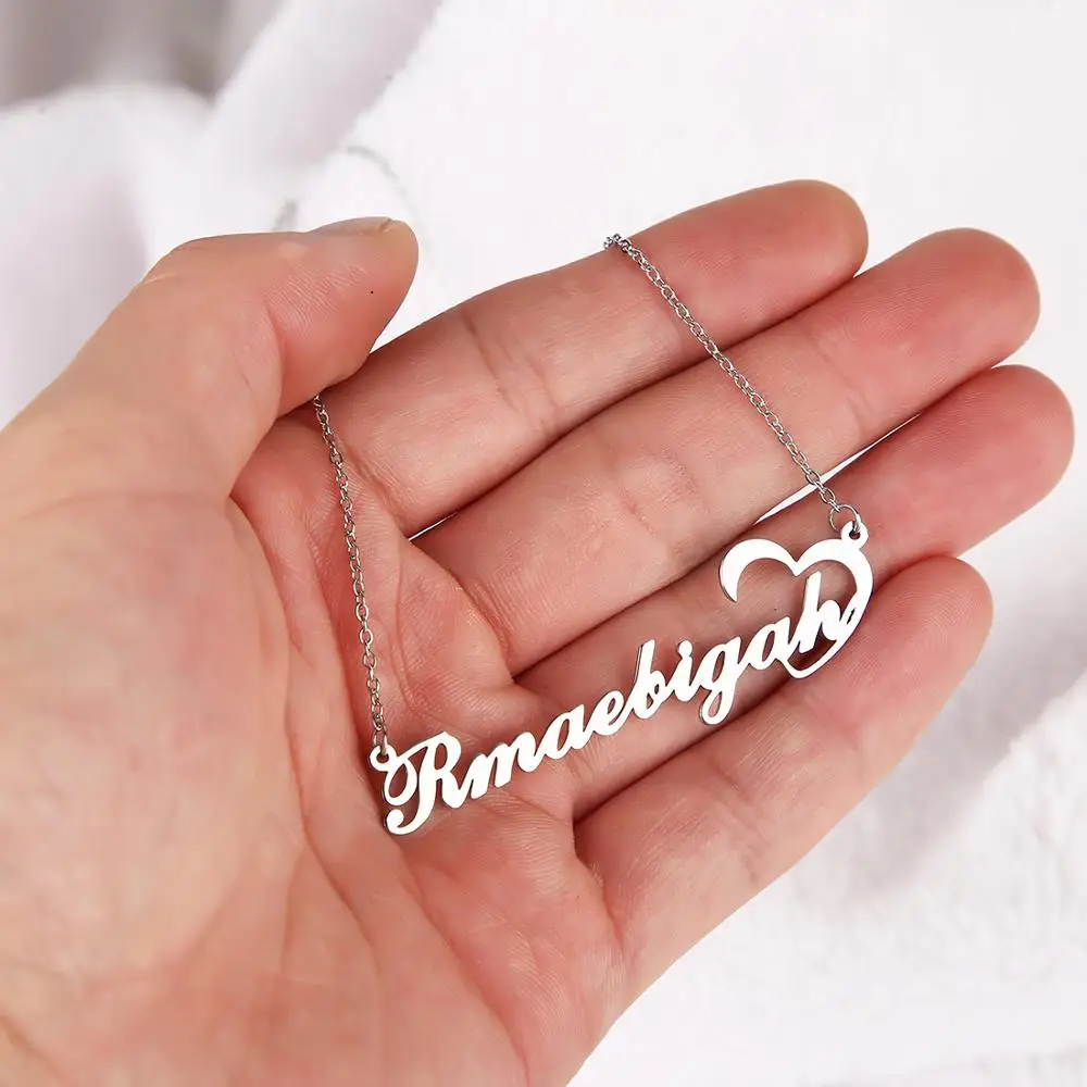 

Heart Name Necklace Silver Gold Color Stainless Steel Personalized Custom Necklaces for Women Nameplate Pendant Choker Gift