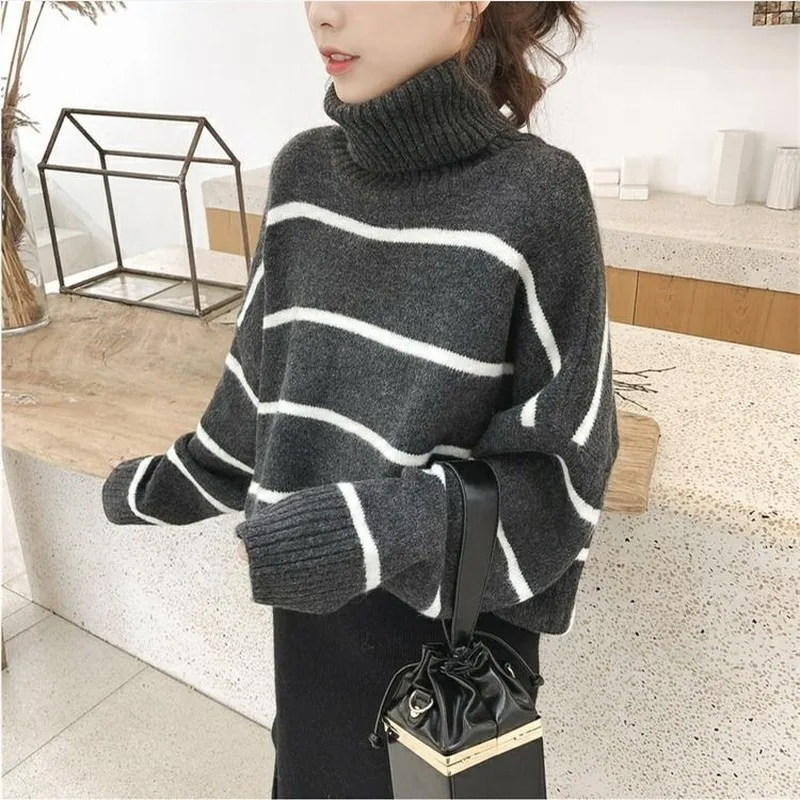 

Turtleneck Sweater Women Patchwork Casual Daily Thickening Warm Inside Outfit Students Womens Korean Style Fashionable Elegant