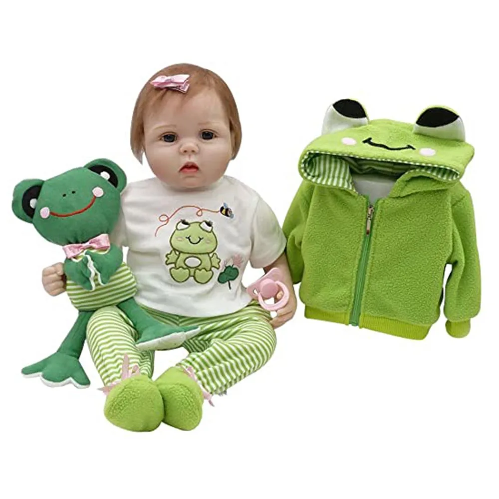 Кукла реборн с лягушкой плюшевая игрушка силиконовая виниловая + ПП хлопковая