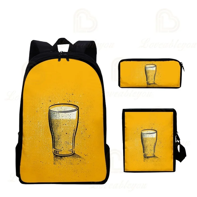 

2020 New 3D Printing Backpack Beer Day Backpack Set Oxford Cloth Travel Backpack Three-piece 3D Shoulder Backpack Set