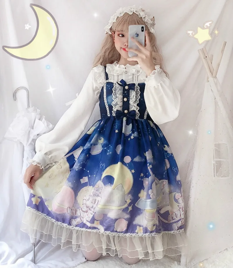 Платье в стиле Лолиты; милое платье в японском стиле Kawaii; платье принцессы для девочек в винтажном готическом стиле; кружевная розовая летняя юбка с принтом