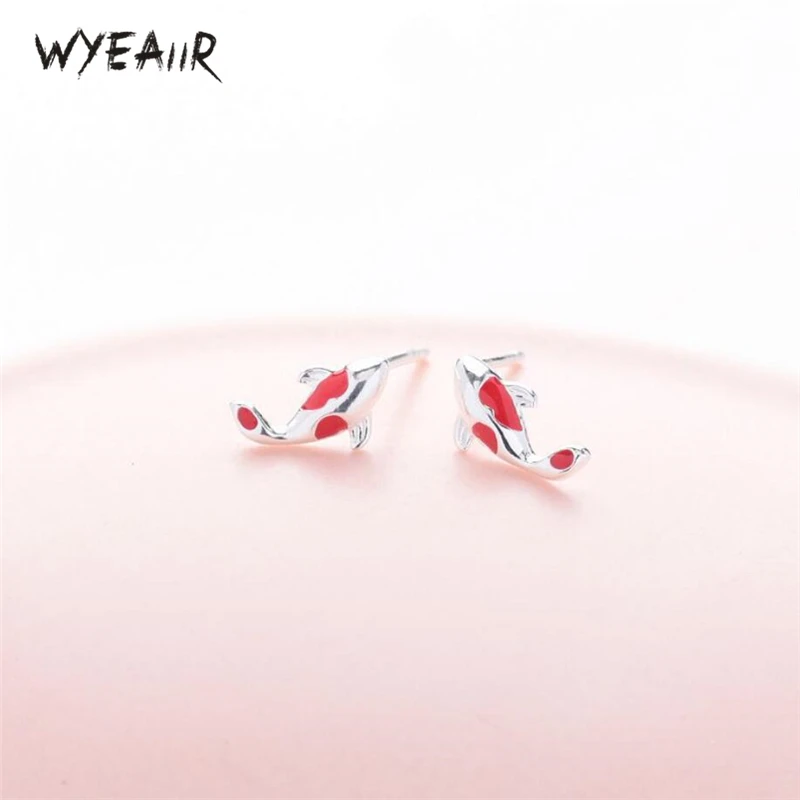 

WYEAIIR Colorful Good Luck Carp Cute Mini Art Cool 925 Sterling Silver Fashion Female Stud Earrings