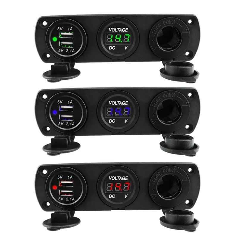 

Dual USB Car Truck Boat Power Adapter Charger Socket Cigarette Lighter Socket 12-24V 3.1A Fast Phone Charging Voltmeter