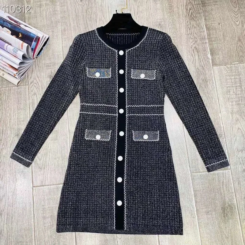 

High Quality Knitted Dress 2020 Autumn Winter Long Pullover Dress Women Button Front Long Sleeve Casual Pink White Sweaer Dress