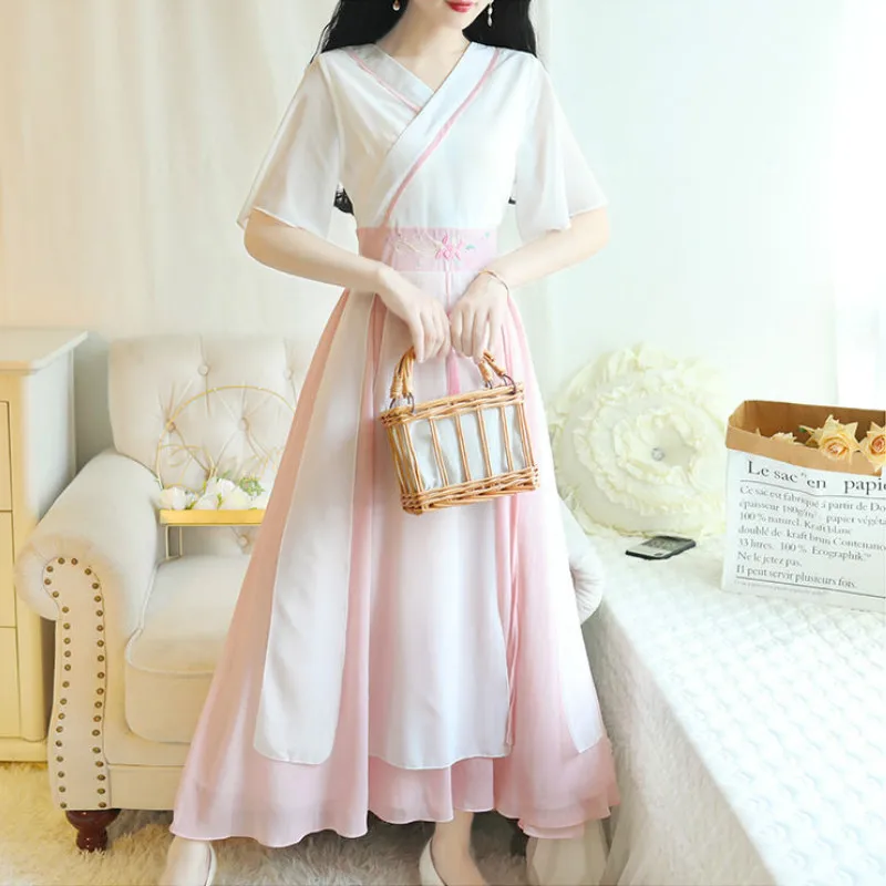 Новинка 2020 летние женские костюмы ханьфу в китайском стиле шифоновое сказочное