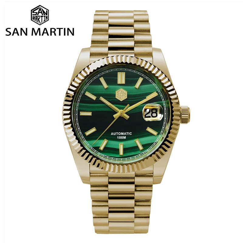 

San Martin Retro DATE JUST Business Luxury Sapphire Men Automatic Mechanical Watches Carving Bezel 10Bar BGW-9 Lume Date Window