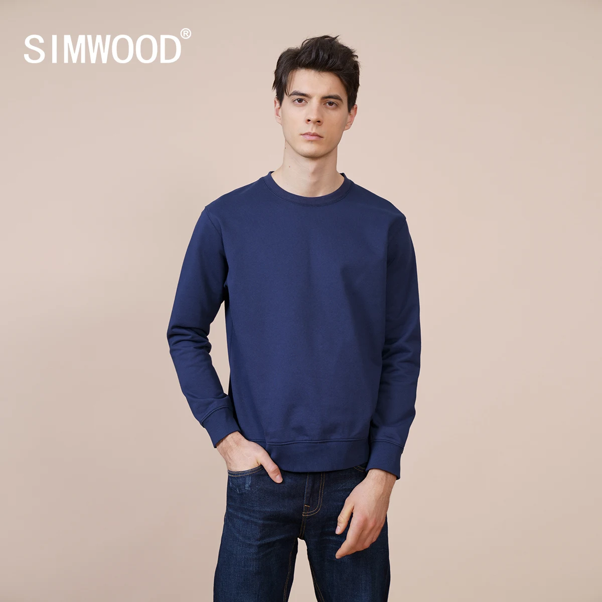 SIMWOOD 2022 Autumn New Hoodies Men Casual Minimalist Sweatshirt O-Neck Embroidery Logo Plus Size Basic Pullover  SI980547