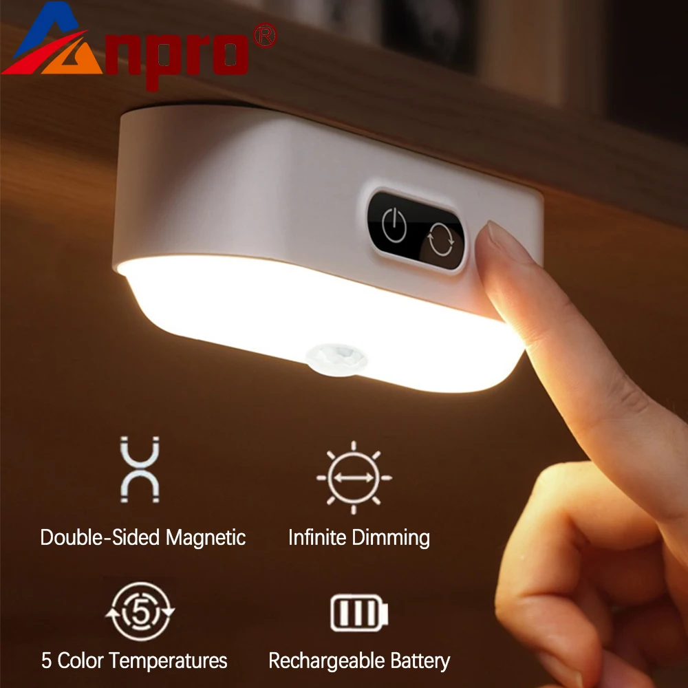 

Under Cabinet Light PIR LED Motion Sensor Light Rechargeable Magnetic Night Light LED Lamp For Wardrobe Kitchen Bedroom Closet