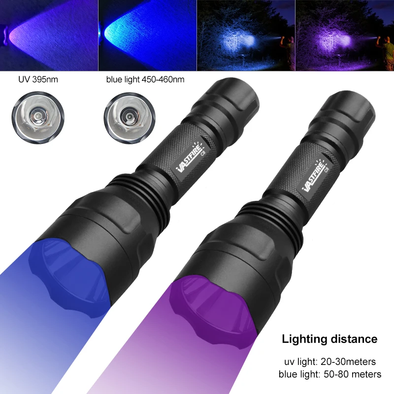 LED UV Flashlight Long Range Ultra Violet UV 395NM Blue Light Tactical Torch Outdoor Hunting Pet Urine Stains Detector Scorpion