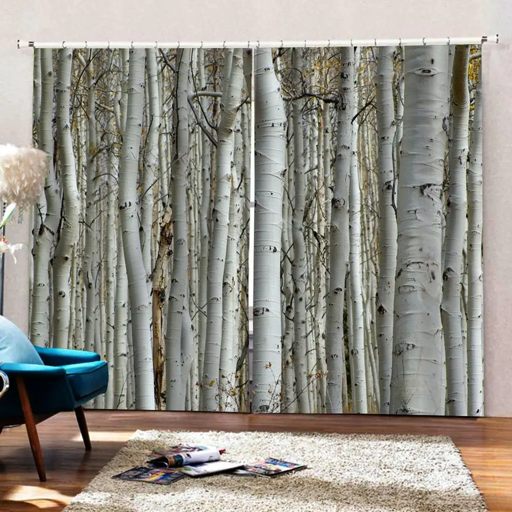 3D занавес роскошный затемненный оконный гостиная wthie шторы с лесом ветка