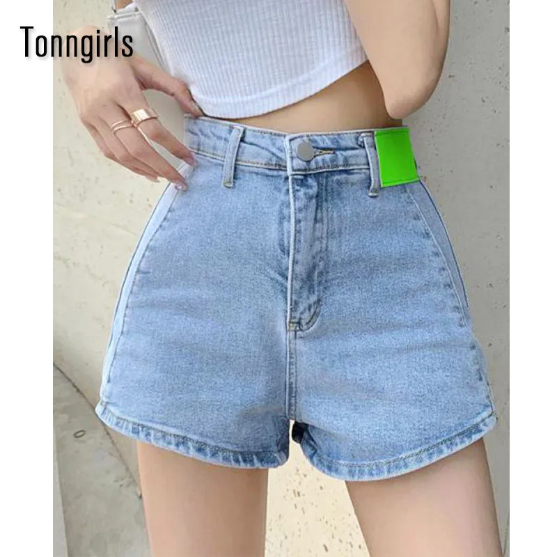 

Женские джинсовые шорты Tonngirls, голубые повседневные короткие джинсовые шорты с высокой талией, уличная одежда в Корейском стиле, лето 2021
