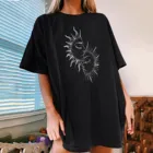 Свободная Женская футболка с принтом женские винтажные солнце и луна набивным рисунком, топы с коротким рукавом, женская черная футболка; футболки