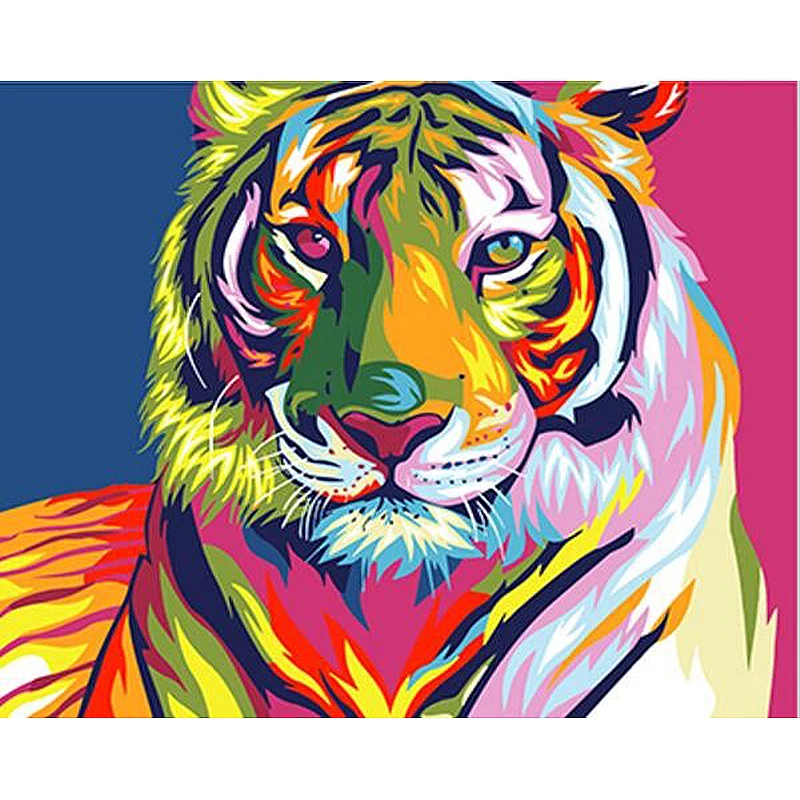 

Framed Colorful Tiger Animals DIY Painting By Numbers Home Decoration Modern Wall Art Canvas Acrylic Picture Gift For Child