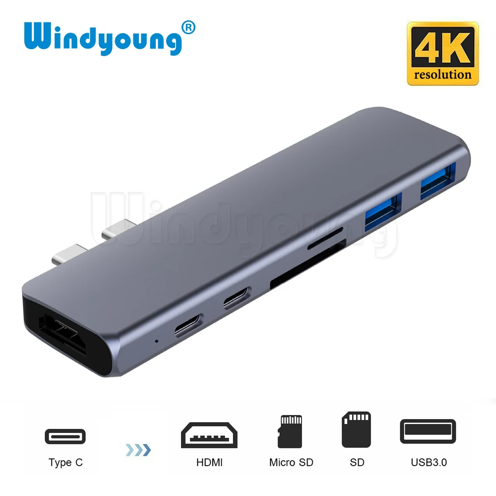 USB 3 1 type C концентратор к HDMI адаптер 4K Thunderbolt с концентратором 0 TF считыватель SD карт