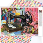Алмазная 5D картина сделай сам, топ, мультяшный пейзаж, швейная машина, вышивка мозаикой, полноразмерная круглая, рождественский подарок, домашний декор