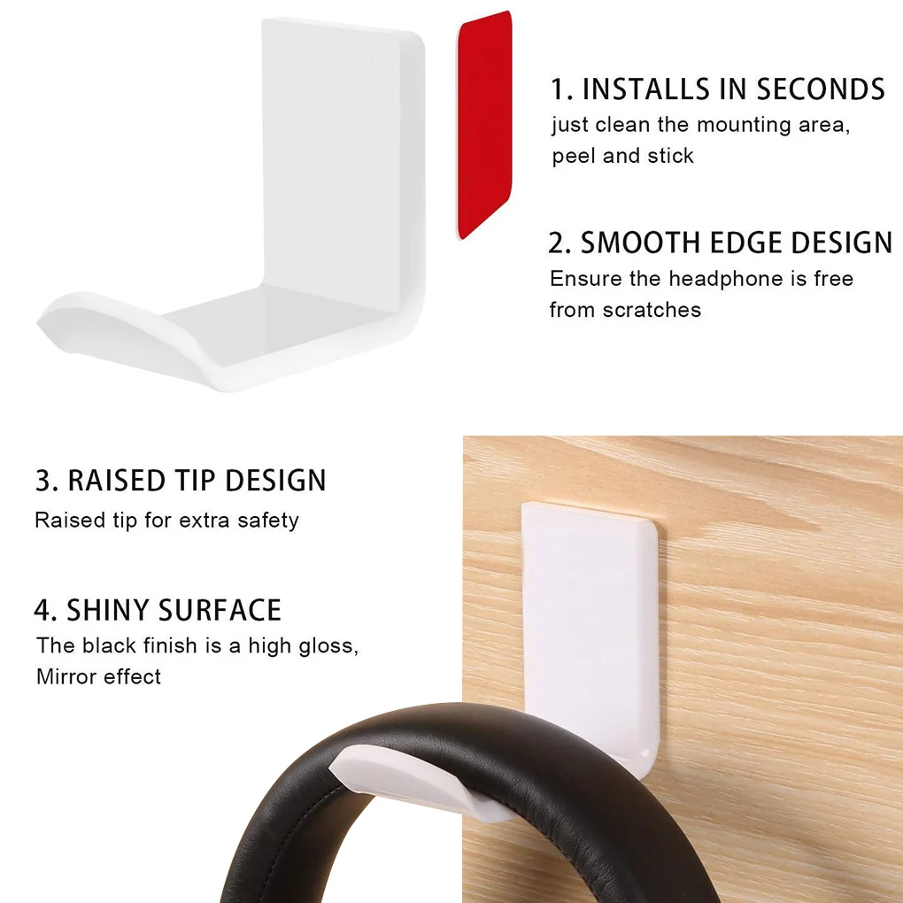 Sticker Acrylic Headphone Wall Hanger Computer Headset Earphone Display Holder Acrylic Wall Mounted Hook Sticky Display Stand