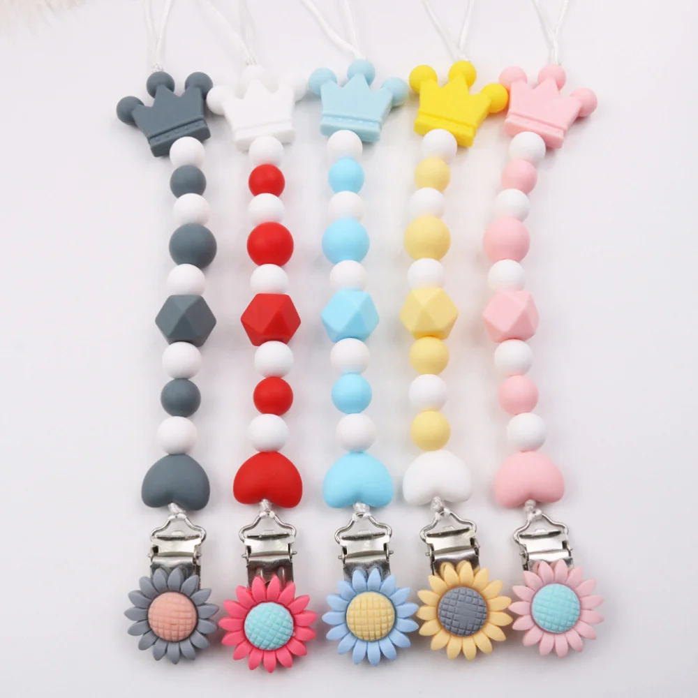 

1 Set 3 Pcs Silicone Baby Pacifier Clips Flower Pacifier Chains (Yellow Blue)