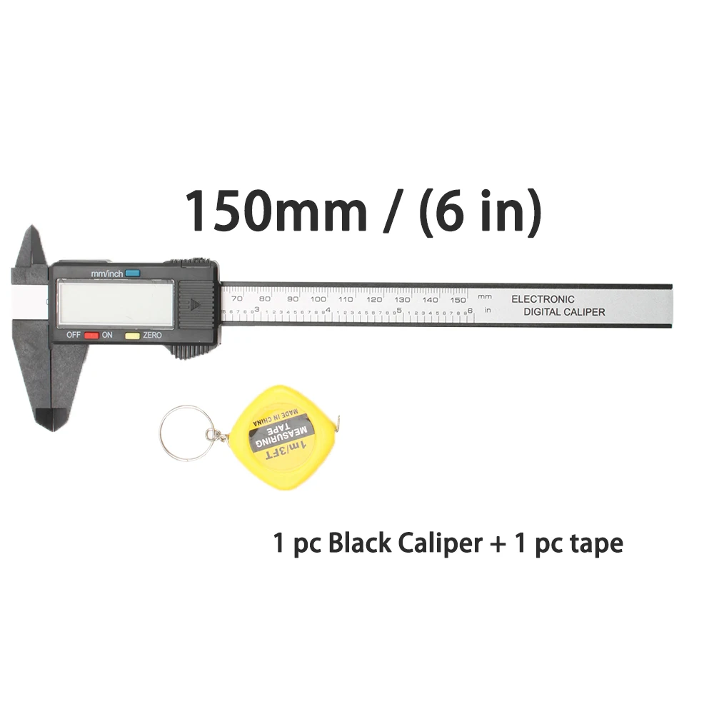 Black 150 tape Новое Прибытие 150 мм 6 дюймов ЖК-Цифровой Электронный Углеродного Волокна Штангенциркуль Датчик Микрометр Измерительный Инструмент 1 м ленты мера - Цвет: Black 150 tape