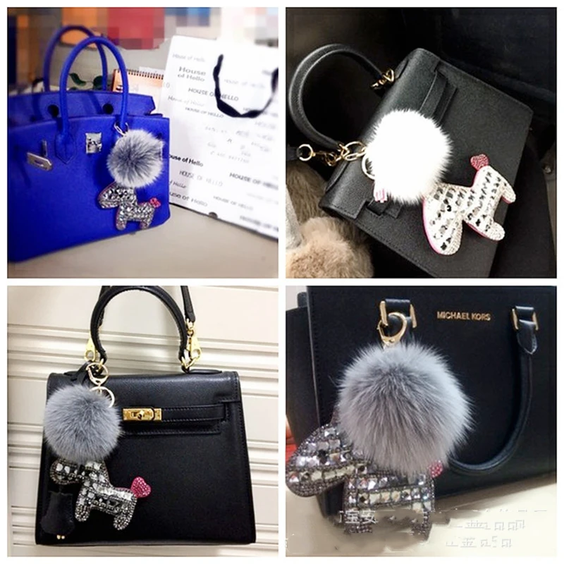 

Trendy Horse Bag Charm Luxury crystal-embedded Horse Keychain Cute Pompon Fur Keyring Handbag Ornament Accessory Pendant