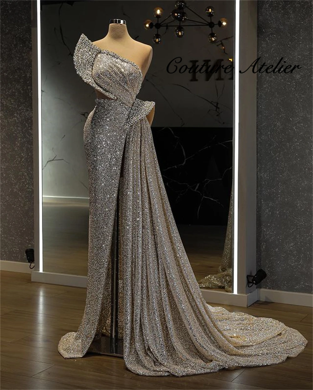 

Sparkly Evening Dresses For Women Party Brithday Dinner Dress One Shoulder Formal Gowns Elegant robe de soirée femme