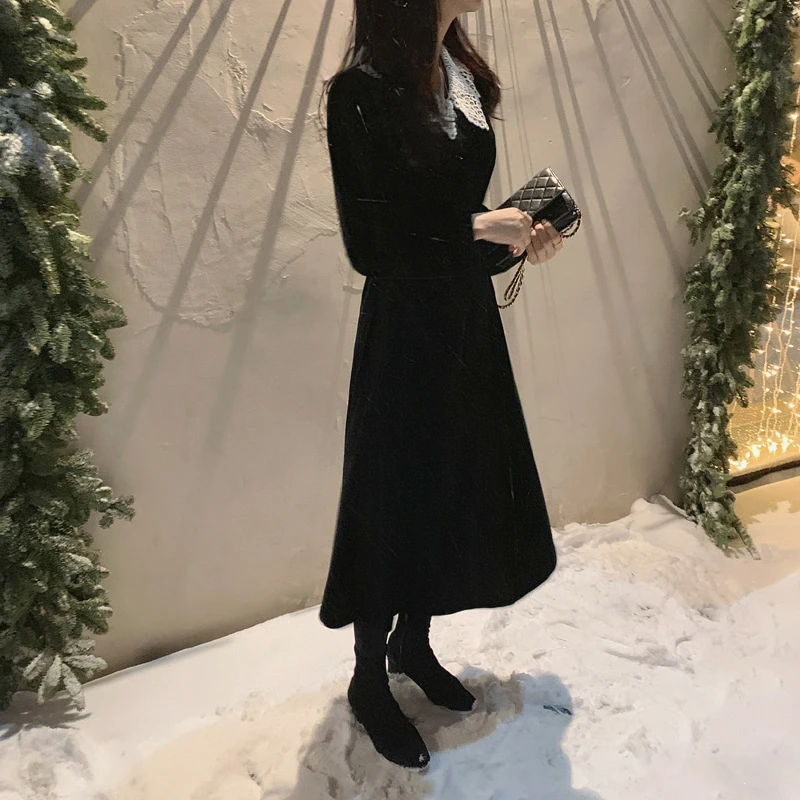 RICININA женское весеннее платье с длинным рукавом воротник Питер Пэн однотонное