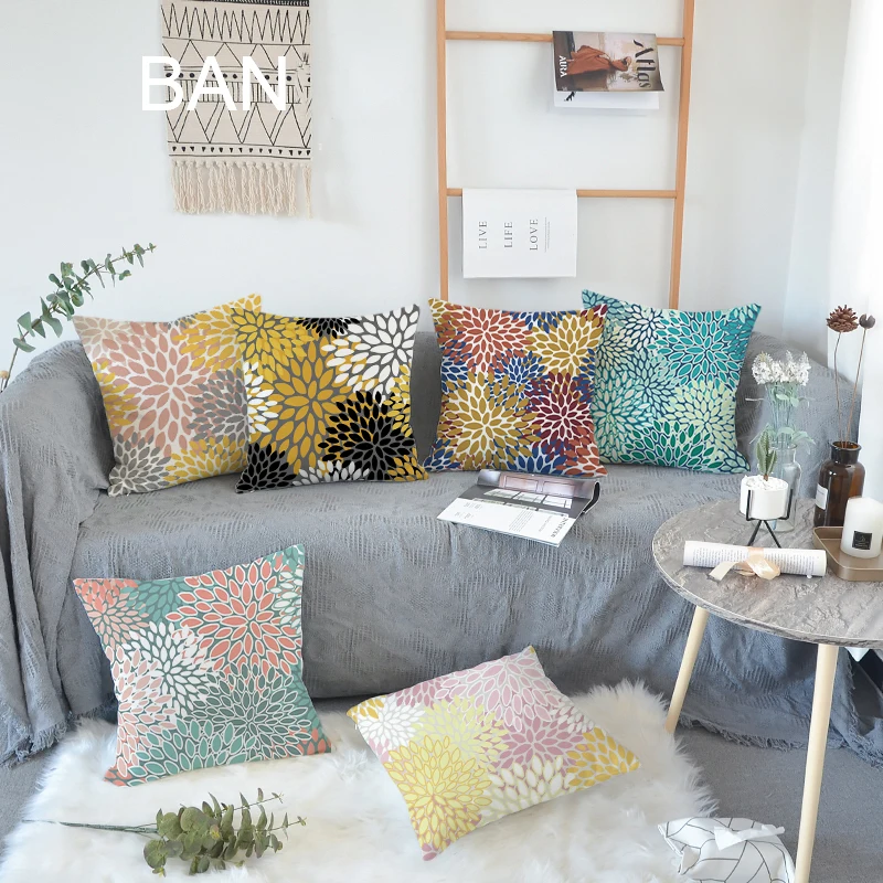 

Cartoon Leave Flower Cushion Cover Geometric Linen Pillow Cover Nordic Decorative Pillows for Sofa Pillow Case for Home Decor