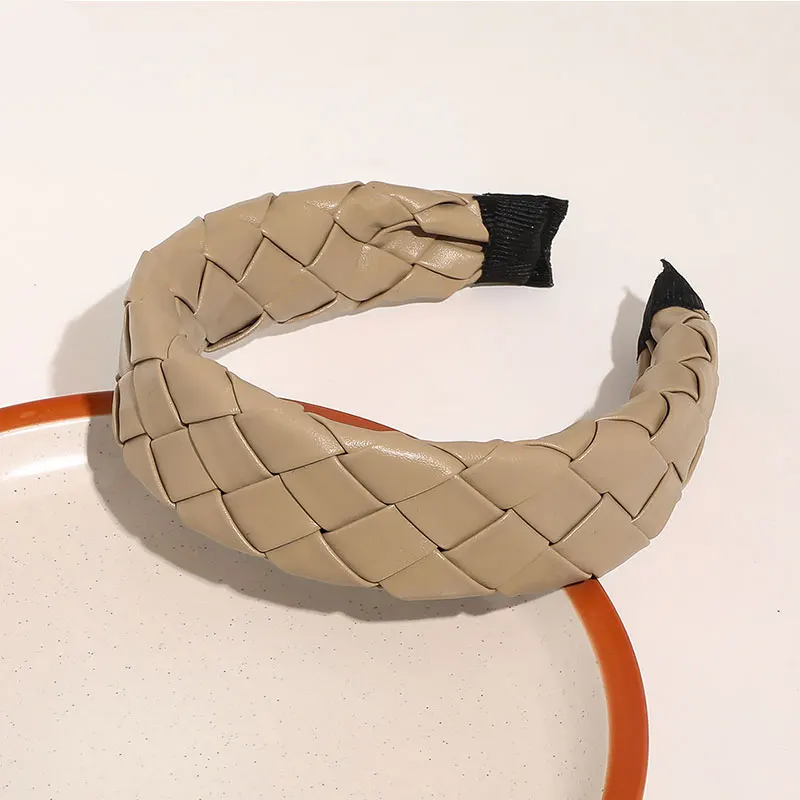 

Morandi Color Hair Hoop Grid Weaving PU Leather Braided Headband Vintage Solid Color Head Hoop Hairband Girls Hair Accessories