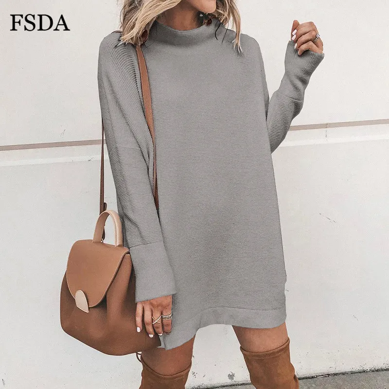 FSDA Водолазка с длинным рукавом Женские мини платья однотонные повседневные 2019