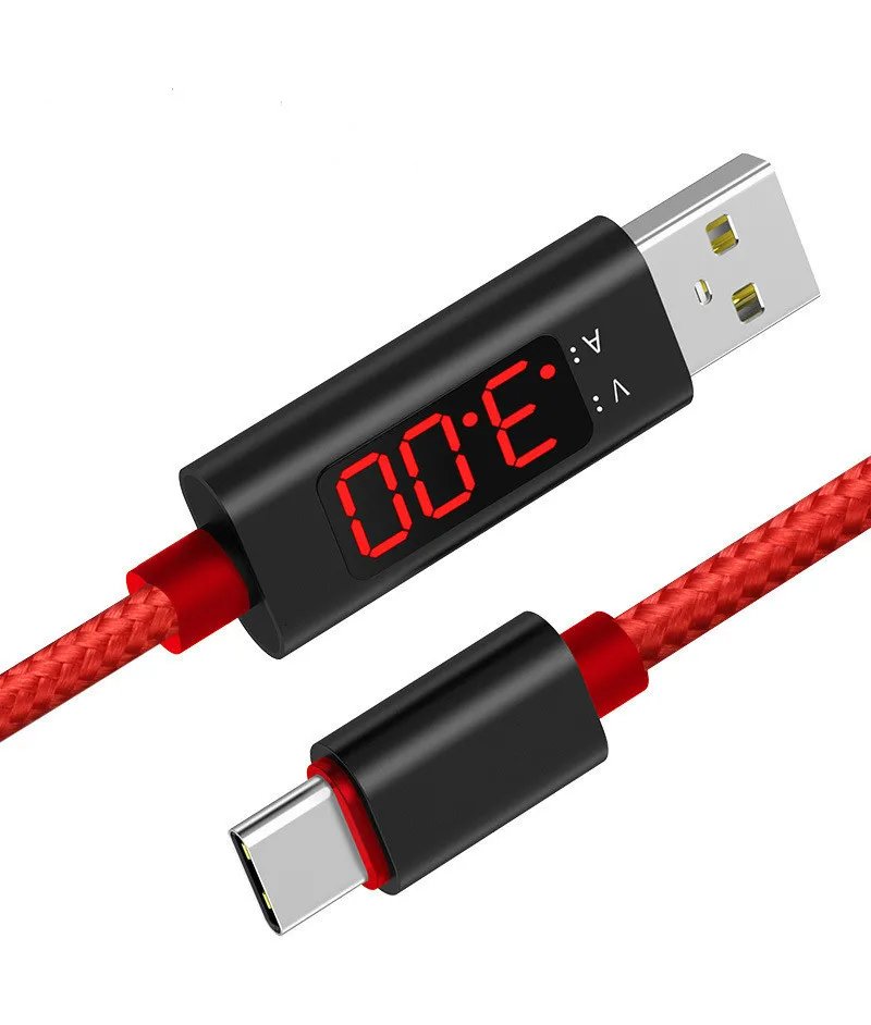 Vogek 3A светодиодный цифровой usb type C Micro USB кабель для xiaomi huawei Быстрая зарядка USB C кабель нейлоновый кабель для мобильного телефона