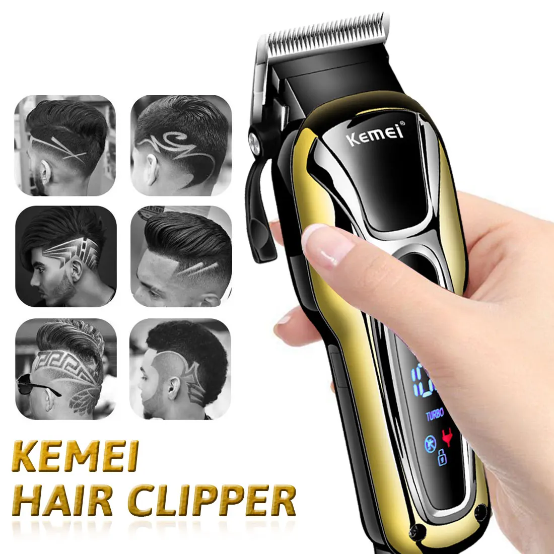 

Kemei Hair Clipper Professional Barber hair Trimmer Cordless Rechargeable Hair Cutter Machine Electric For Family LCD Display