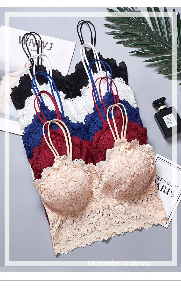 

Sexy Lace Bras Lingerie Fashion Tops For Women Bras Push Up bralette Tube Tops Lace Strap Wrapped Chest lady Bralette 5colors