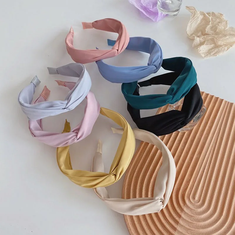 

korean Style Girls Hairband Hair Accessories Twisted Knotted Headwrap Simple Pure Color Cross Top Knot Elastic Hair Bands