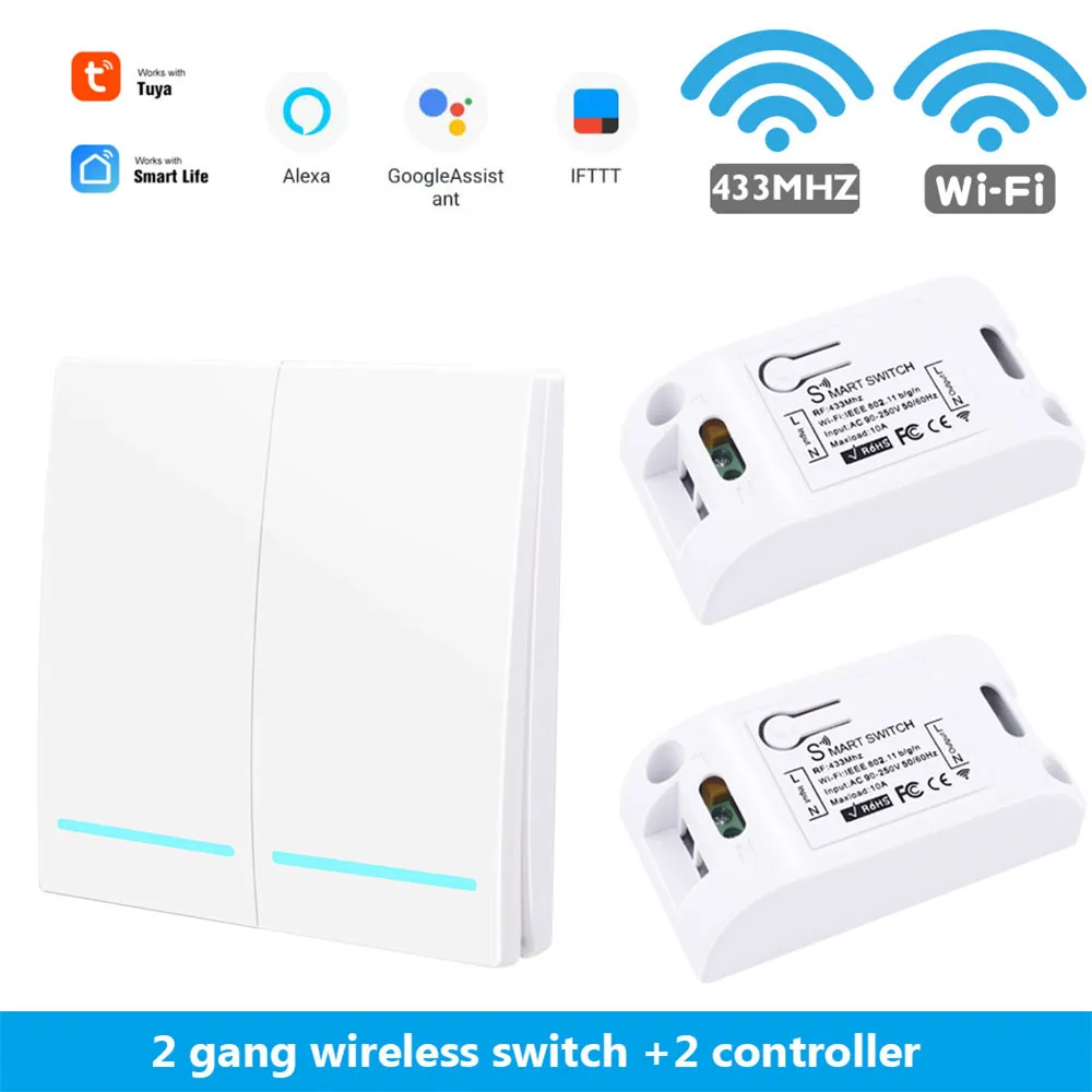 w 2 gang 2 Receiver SMATRUL Tuya Smart Life APP push Wi-Fi переключатель светильник AC 110 В 220 В RF 433 МГц настенный DIY релейный таймер модуль Google Home Amazon Alexa - Цвет: w 2 gang 2 Receiver