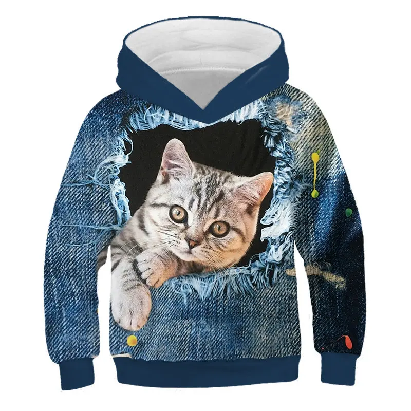 

Moda gato hoodies adolescentes meninas meninos 3d impresso moletom com capuz crianças hoodie solto pulôver outono crianças roupa