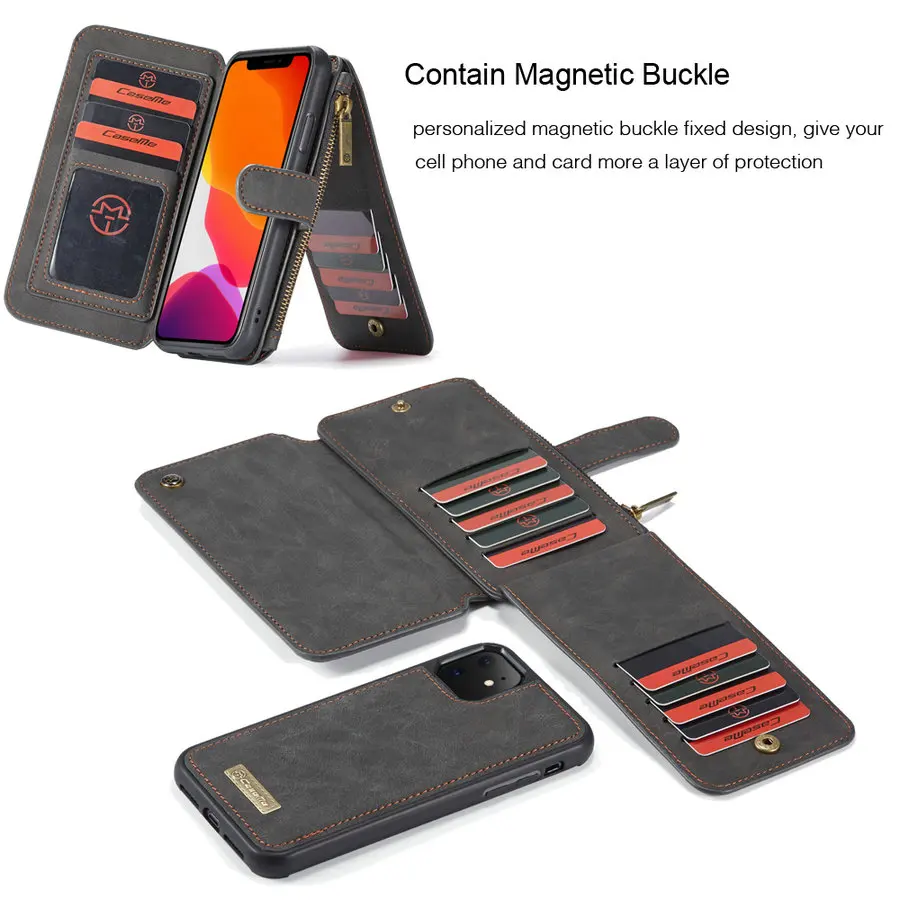 CaseMe съемный Флип кожаный чехол для iPhone 11 Pro Max 2019 новый бизнес кошелек телефона